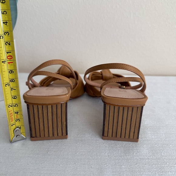 New Schutz Mindy Caramel Leather Knot Ankle Strap Bamboo Heel Sandals Women’s 6B - Picture 13 of 15